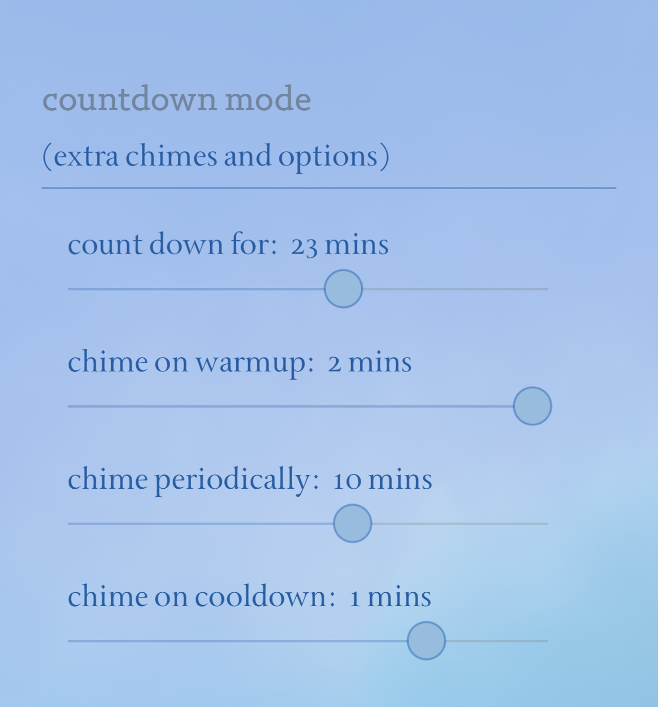 Countdown-mode settings.